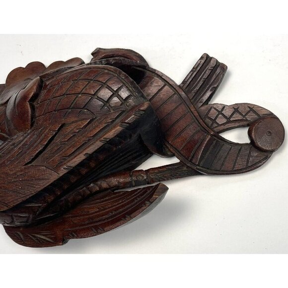 Antique 9.5" 3D Hand Carved Wooden Walnut Wood Black Forest Bird WALL POCKET EUC - Picture 4 of 7